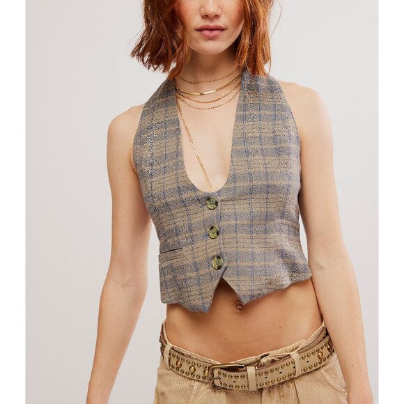 FREE PEOPLE Libby Vest / Blue Grey Combo - Picture 1 of 7
